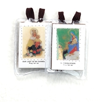 Our Lady of Mt Carmel Scapular in Plastic - Brown Cord - Pack of 100
