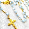 Gold Chain with Light Blue Beads Rosary
