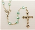 Communion Silver Rosary with Blue Pearl Hearts