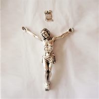 Silver Pewter Corpus for Crucifix with INRI Sign - 4.75-Inch with Nail Holes