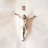 Silver Pewter Corpus for Crucifix with INRI Sign - 2.375-Inch with Nail Holes