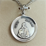 Sterling Silver Round Saint Nathan Medal with Chain