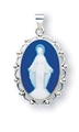 1 Inch Sterling Silver Dark Blue Miraculous Cameo with 18 Inch Chain