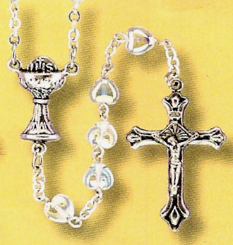 First Communion Aurora Borealis Heart Rosary