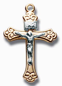 Gold Over Sterling Two Tone Fancy Crucifix