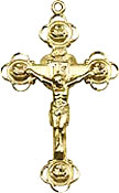 Gold Filled Rosette Crucifix Pendant