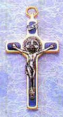 Saint Benedict Crucifix - Blue Enamel on Gold Cross - 2.25-Inch
