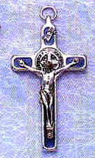 Saint Benedict Crucifix - Blue Enamel on Silver Cross - 2.25-Inch