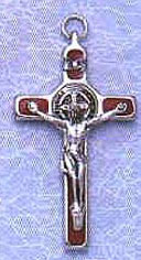 Saint Benedict Crucifix - Red Enamel on Silver Cross - 2.25-Inch
