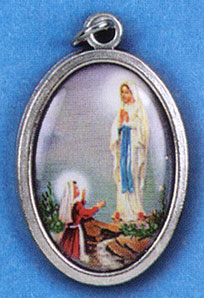 Our Lady of Lourdes Oxidized Picture Medal