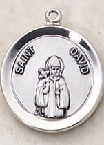 Sterling Silver Round Saint David Medal with Chain