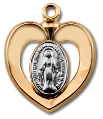 Two Toned Miraculous Heart Shaped Medal