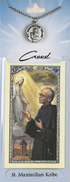St Max Kolbe Prayer Card with Pewter Medal