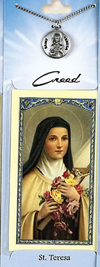 St. Therese Little Flower Prayer Card with Pewter Medal