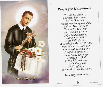 St Gerard Prayer for Motherhood - Prayer Card - 100 Pack
