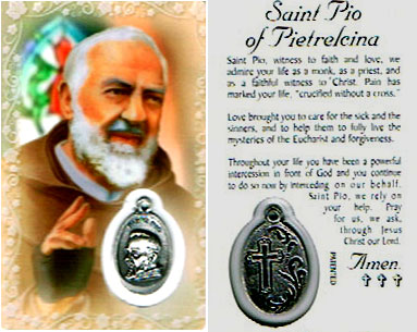 Padre Pio Laminated Prayer Card with Medal