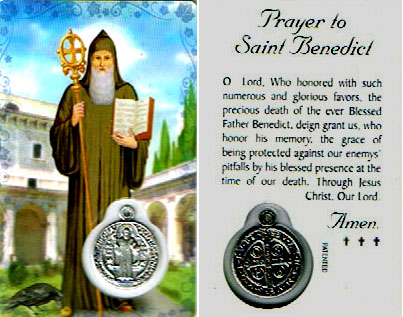 St Benedict Laminated Prayer Card with Medal
