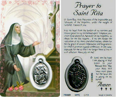 St Rita Laminated Prayer Card with Medal