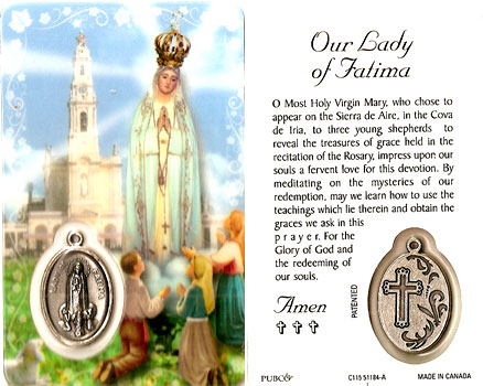 Our Lady of Fatima Prayer Card and Medal
