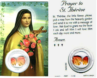 St Theresa Laminated Prayer Card  with Petals