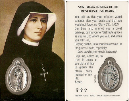 St Maria Faustina Laminated Prayer Card