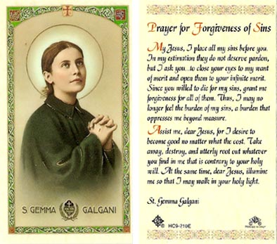 Prayer for Forgiveness of Sin Laminated Prayer Card