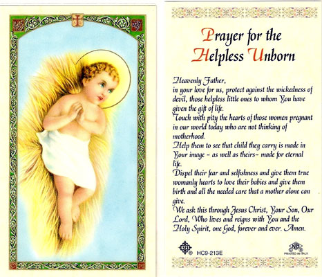 Helpless Unborn Laminated Prayer Card