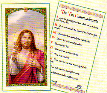 Ten Commandments Laminated Prayer Card
