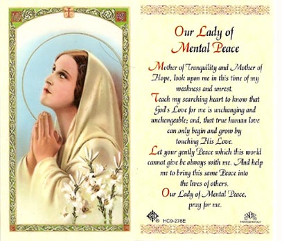 Our Lady of Mental Peace Laminated Prayer Card