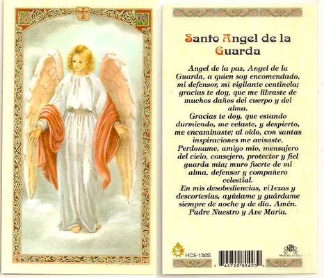 Santos Angel de la Guarda Laminated Prayer Card