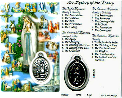 Mysteries of the Rosaries Laminated Prayer Card with Medal