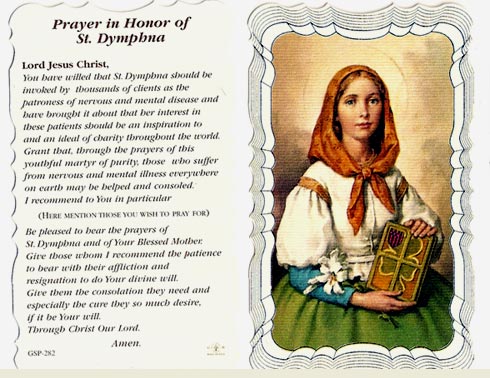 St Dymphna Honor Linen Prayer Card