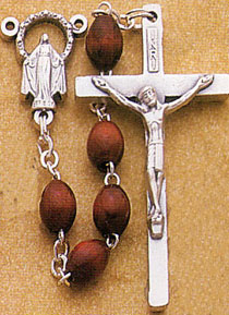 Silver Men&#39;s Rosary with Oval Brown Beads