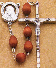 25 Inch Silver Men&#39;s Rosary with Wood Beads