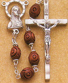 22 Inch Men&#39;s Rosary with Carved Brown Beads