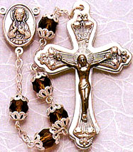 Double Capped Dark Topaz Glass Bead rosary