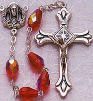 Ruby Teardrop Glass Bead Rosary