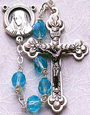 Tin Cut Crystal Rosary- Aqua