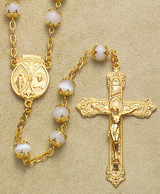 White Pearl &amp; Gold over Sterling Rosary