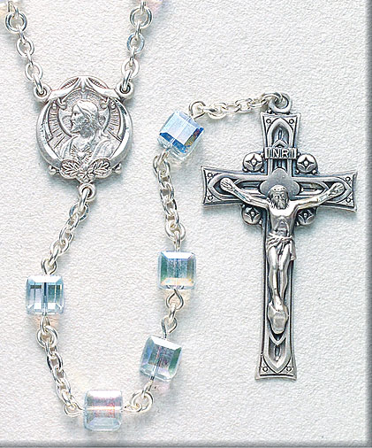 Sterling Square Crystal Bead Rosary