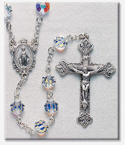 Sterling Round Crystal Bead Rosary
