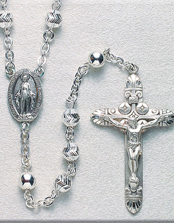 Sterling Round Silver Bead Rosary