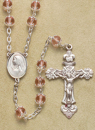 Pink Double-Capped Glass Bead Rosary