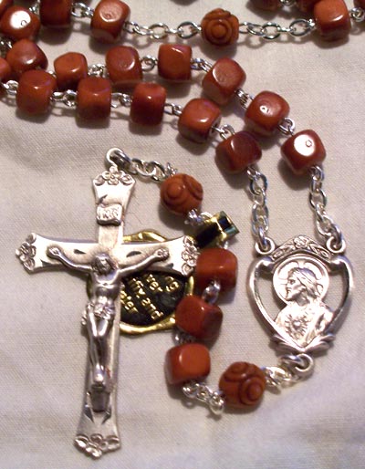 Brown Cocoa Wood Cube Bead Rosary