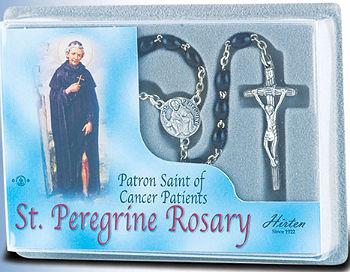 St Peregrine Black Wood Bead Rosary