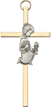 Silver Communion Girl on a Polished Brass Cross
