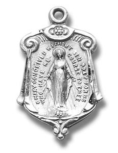 .75 Inch Silver Scroll Mother Mary Medal