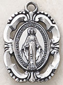 .875 Inch Oval Intricate Blessed Virgin Medal