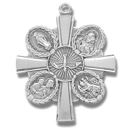 Sterling Silver Medal Ornate 4 Way Cross