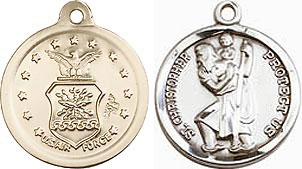 Air Force &amp; St. Christopher Sterling Silver Medal on Chain